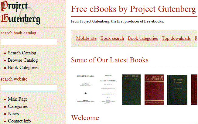 Project Gutemberg free domain ebooks